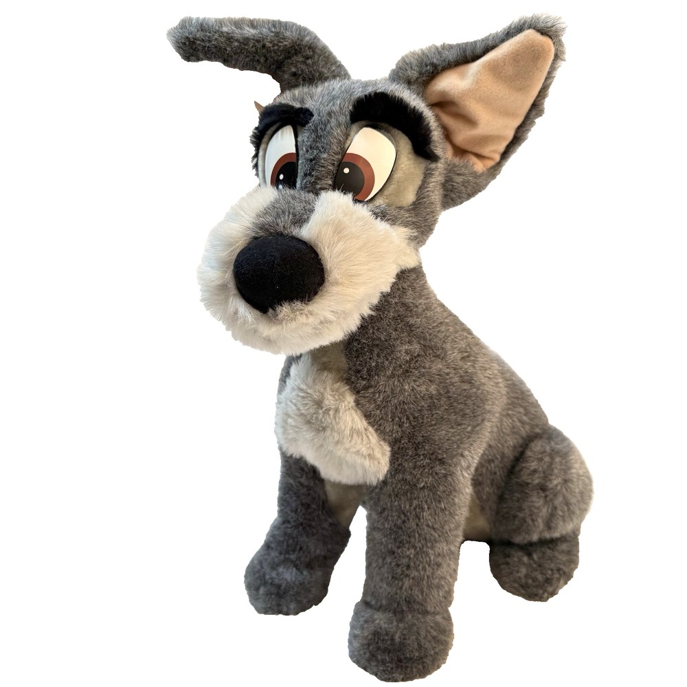 Disney Lady and the Tramp Tramp Plush 16.5"‎ Vintage Gray Dog Stuffed Animal Toy